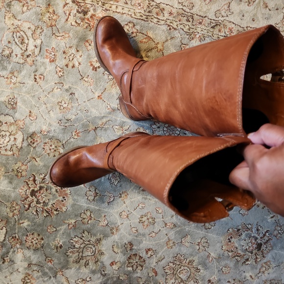 Lucky Brand "Rollie" Y2K camel stacked heel leather riding boot - Picture 11 of 17